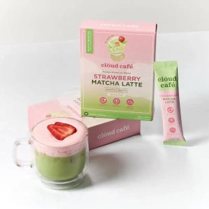 Cloud Café Premium Korean Jeju Matcha Strawberry Latte - 10 Sachets, Lactose-Free, Gluten-Free, Collagen & Vitamin C Infused Drink