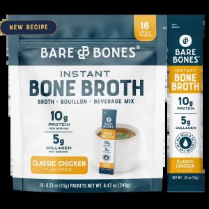 Bare Bones Instant Bone Broth | 10g Protein & 5g Collagen | Gut Health & Protein Boost | Keto, Paleo, Intermittent Fasting Friendly | 16 Stick Packs - Collagen