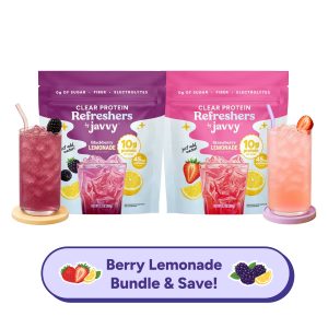 Javvy Berry Lemonade Duo TikTok Exclusive - Strawberry Lemonade + Blackberry Lemonade Refresher Clear Whey Protein Drink Mix, 45mg Caffeine, 0g Sugar, 10g Protein, With Fiber & Electrolytes, 20 Servings Each