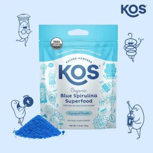 KOS, Blue Spirulina Superfood Organic Powder - Powerful Antioxidant & Nutrient Boost, Vibrant Natural Color, Energy & Protein Source, USA Made, GMP & NSF Certified