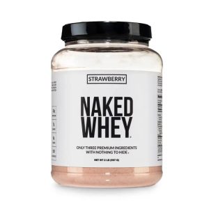Naked Whey Strawberry Protein Powder - 2LB Grass-Fed, Non-GMO, No Additives, 25g Protein, 5.9g BCAAs - Only 3 Ingredients