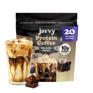 Javvy Brownie Batter Protein Iced Coffee Beverage - Premium Whey Protein Instant Iced Coffee, 100% Natural Cold Brew, 0 Artificial Flavors & Sweeteners, 80 mg Caffeine, No Added Sugar, 20 Servings