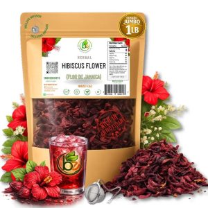 VIRAL Jamaica Flor - 100% Natural Loose Leaf Hibiscus Tea - 16 oz (1 lb) - Dried Hibiscus Flower Petals - Caffeine-Free - Rich in Antioxidants - Vegan, Non-GMO - Supports Digestion & Hydration - Includes Tea Infuser / Incluye Infusor
