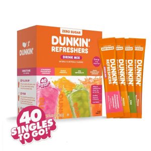 Dunkin' Refreshers 40ct Zero Sugar Singles To Go! Drink Mix Packets - No artificial dyes, Aspartame-Free, Energy From Green Tea