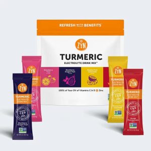 ZYN Turmeric Wellness Electrolyte Drink Mix - Naturally Light Sweetened Hydration Pack with Turmeric, Electrolytes, Vitamins C & D, Zinc for Daily Wellness, Anti-Inflammatory Muscles Recovery, Gut Health & Immune Support - Variety Flavors Pack