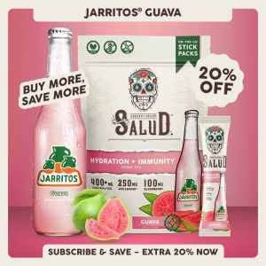 Salud x Jarritos 2-in-1 [Hydration + Immunity - Guava] Coconut Energy Drink, Sport Beverage - 400mg Electrolytes, 250mg Wellmune, 100mg Elderberry - Dairy & Soy Free, Vitamin Supplement (15 Servings)